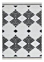 Soft Cream Rug with Beige Tones and Bohemian Black & Brown High-Low Motif - TIA 107.