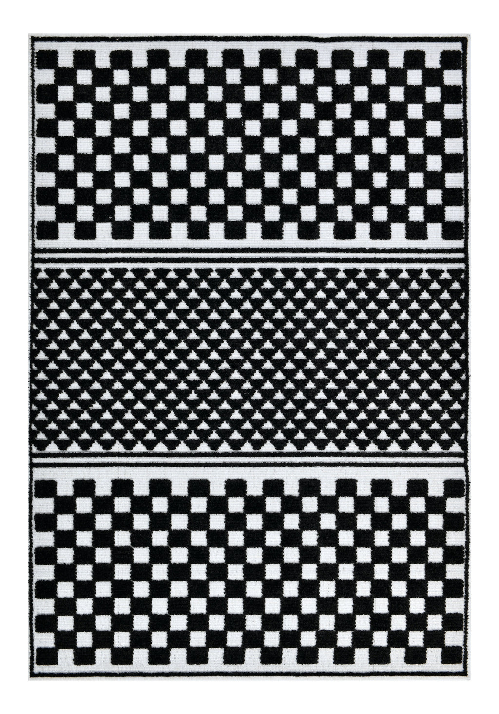 Bohemian Cream Rug – Black Geometric Pattern with Raised High-Low Detail - TIA 108.