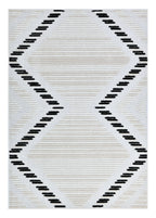 Soft Cream Rug with High-Low Detail and Black/Beige Bohemian Motif - TIA 109.