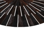 Geometric Round Cowhide Patchwork Rug – Black with Charcoal Stripes - Patchwork PCH216 Round