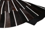 Geometric Round Cowhide Patchwork Rug – Black with Charcoal Stripes - Patchwork PCH216 Round