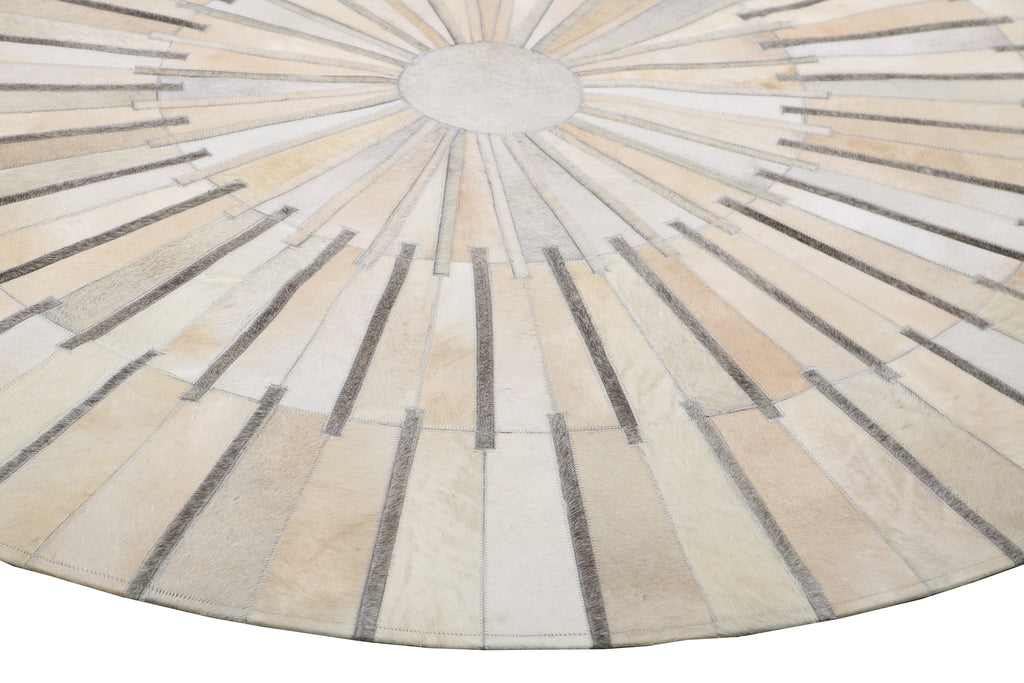 Geometric Round Cowhide Patchwork Rug – Black with Charcoal Stripes - Patchwork PCH216 Round