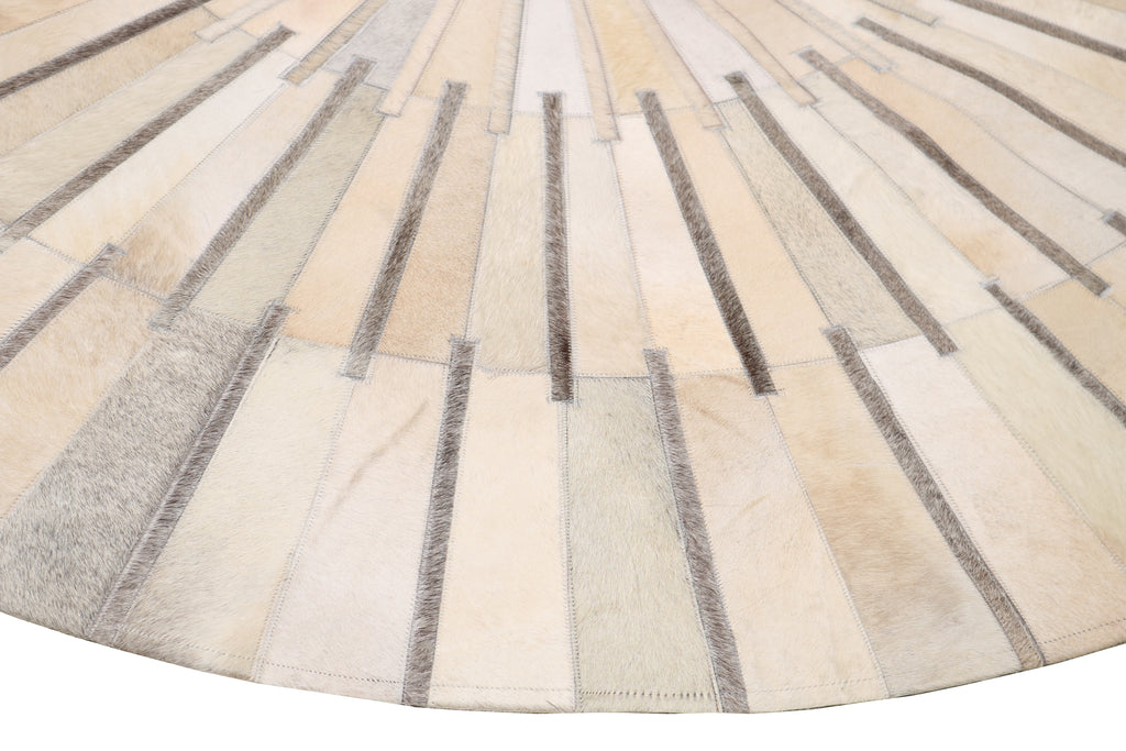 Geometric Round Cowhide Patchwork Rug – Black with Charcoal Stripes - Patchwork PCH216 Round