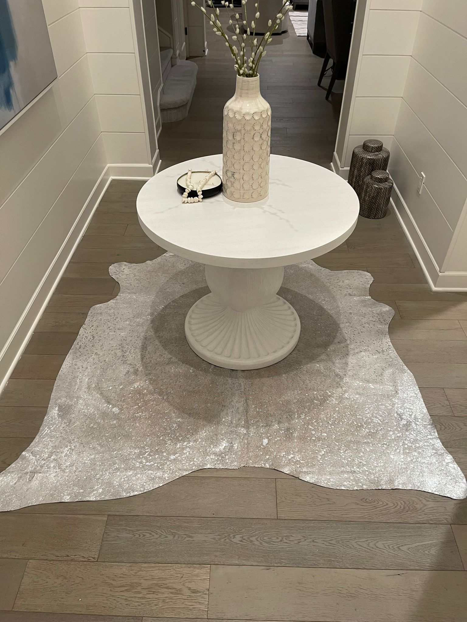 Silver Metallic On White Real Cowhide