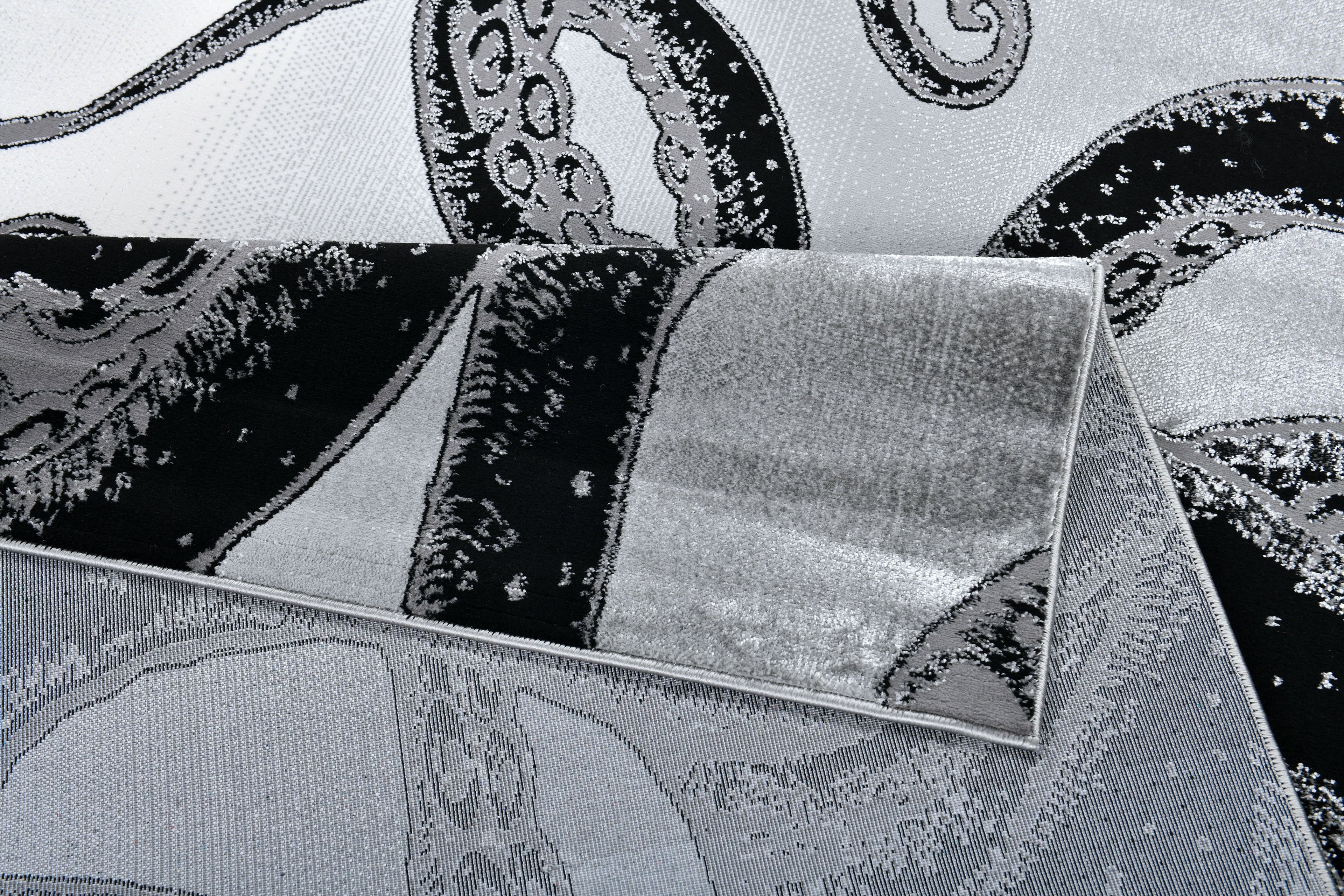 Soft-Touch Light Grey Rug Featuring Metallic Octopus/Tentacle Design in Sheer Black or Blue - Z339A (POL805)