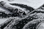 Soft-Touch Light Grey Rug Featuring Metallic Octopus/Tentacle Design in Sheer Black or Blue - Z339A (POL805)