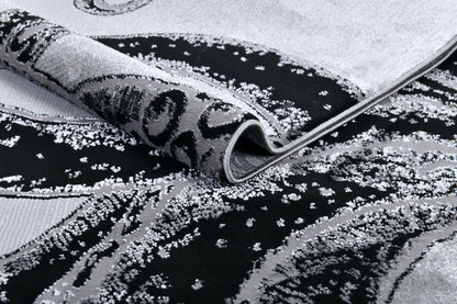 Soft-Touch Light Grey Rug Featuring Metallic Octopus/Tentacle Design in Sheer Black or Blue - Z339A (POL805)