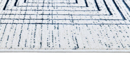 Soft Cream Area Rug Featuring Sheer Blue and Subtle Emerald Geometric Accents - Z329B