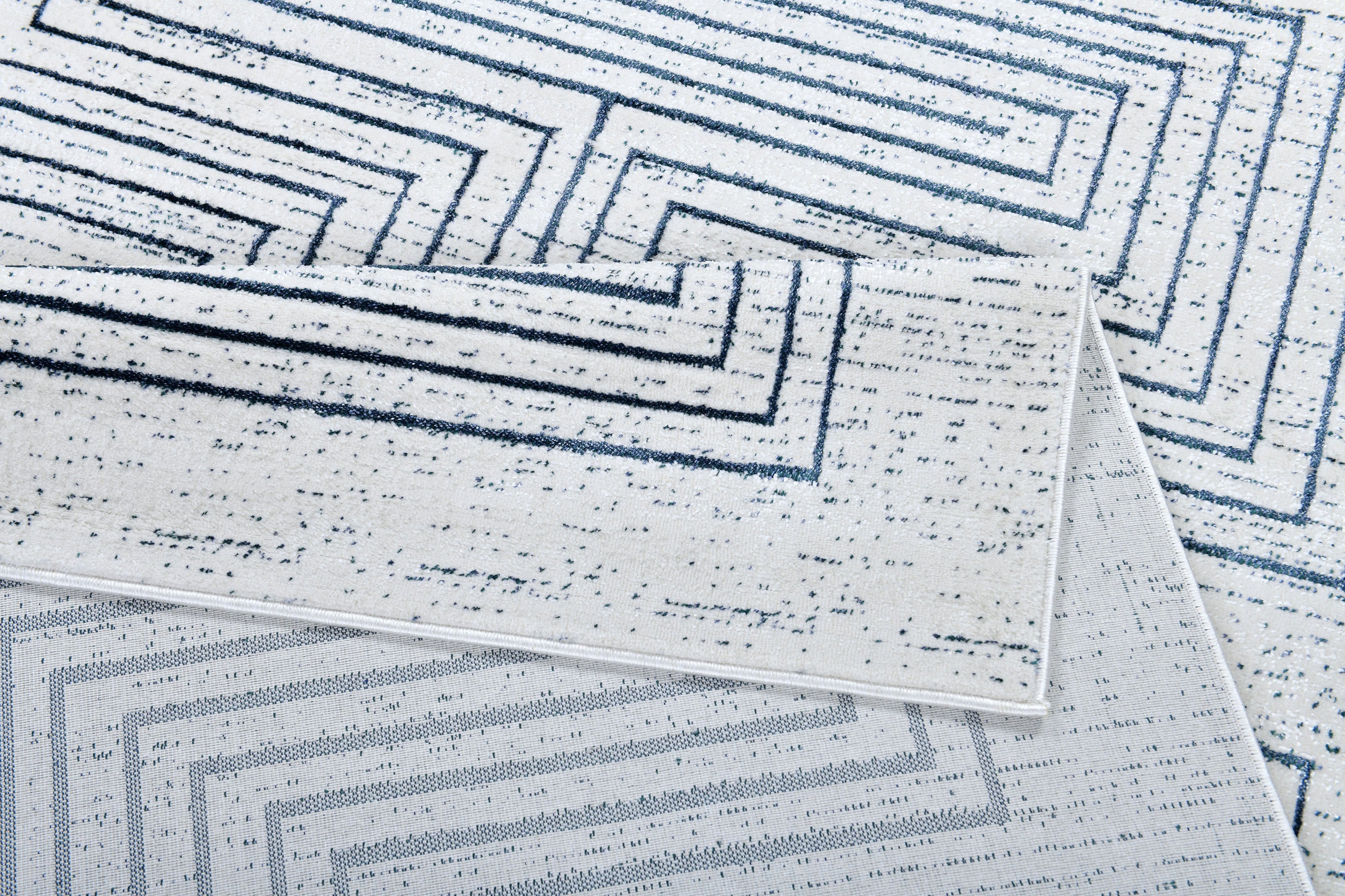 Soft Cream Area Rug Featuring Sheer Blue and Subtle Emerald Geometric Accents - Z329B