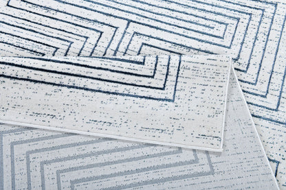 Soft Cream Area Rug Featuring Sheer Blue and Subtle Emerald Geometric Accents - Z329B