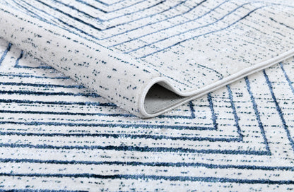 Soft Cream Area Rug Featuring Sheer Blue and Subtle Emerald Geometric Accents - Z329B