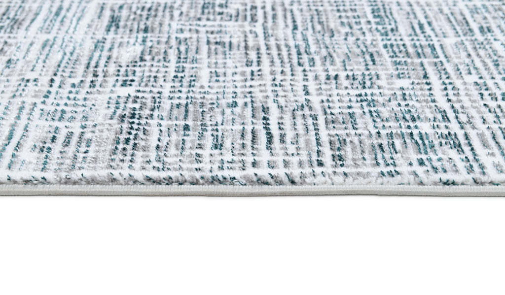 Fresh Cream Rug with Green and Silver Geometric Accents - Z240A