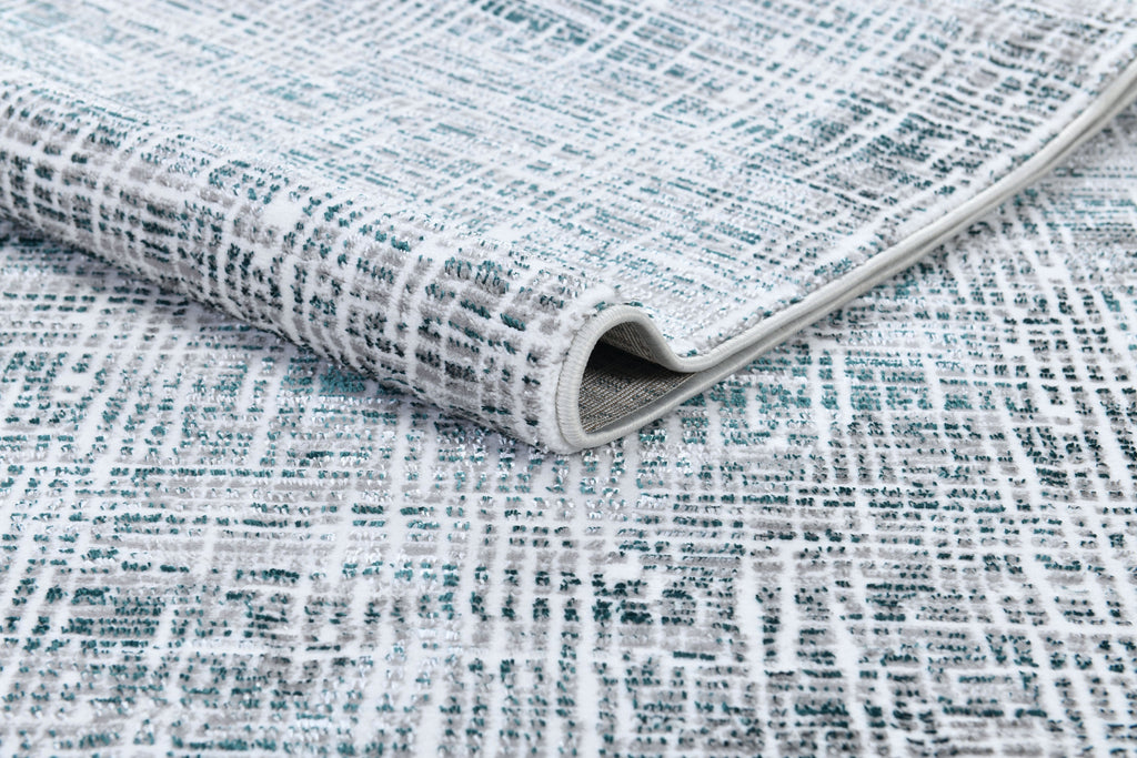 Fresh Cream Rug with Green and Silver Geometric Accents - Z240A