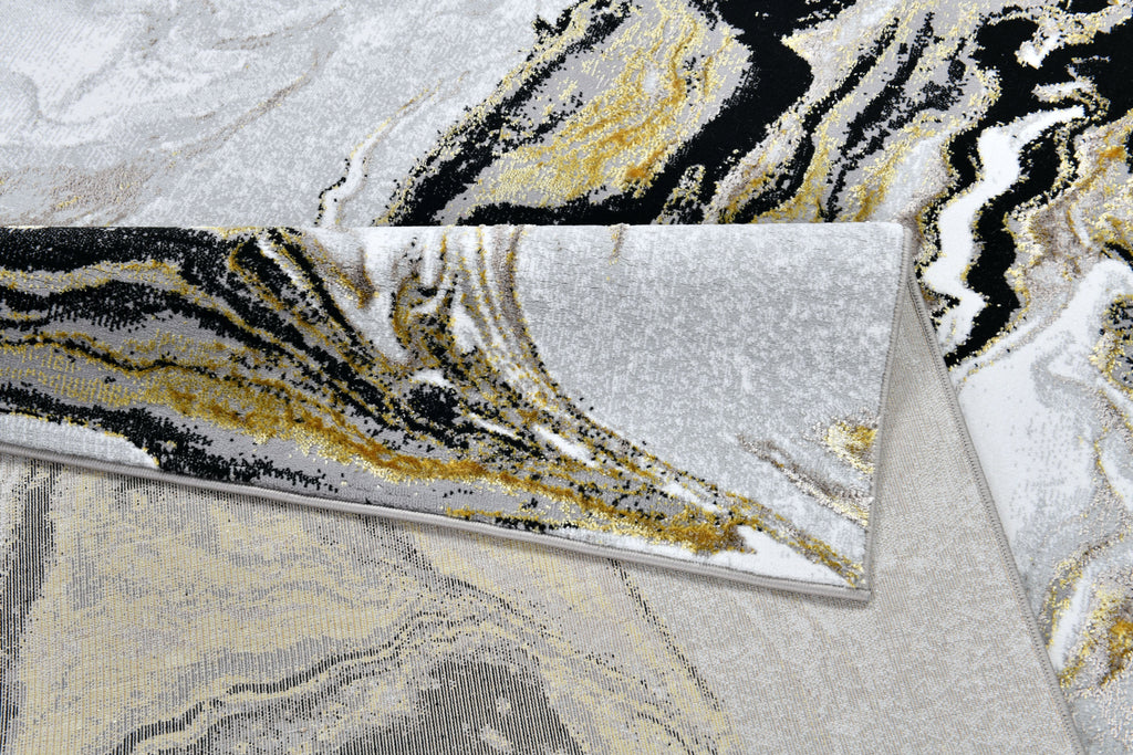 Luxurious fusion of metallic silver, brushed gold, and deep black, abstract marbled design - Z258A (POL803)