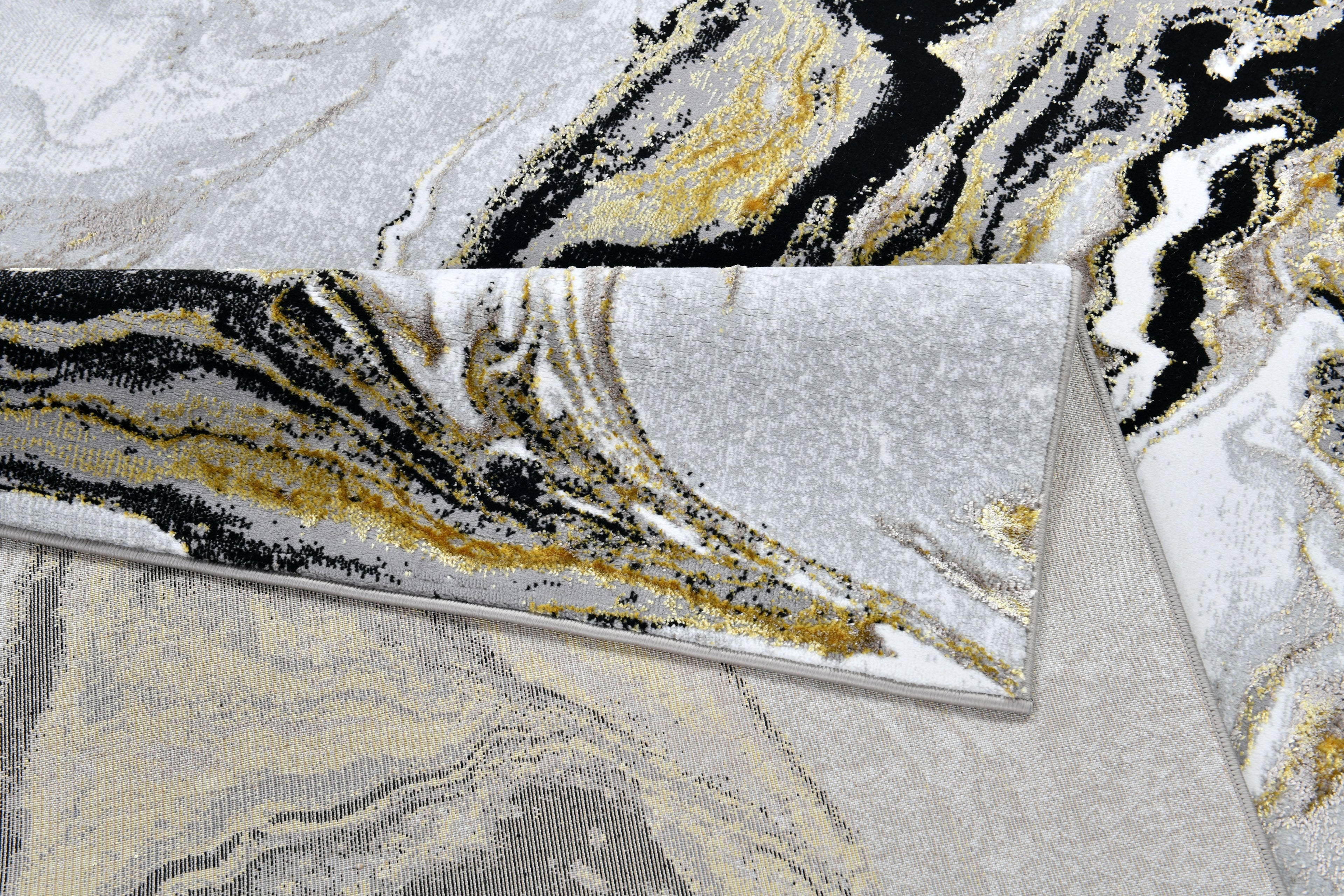 Luxurious fusion of metallic silver, brushed gold, and deep black, abstract marbled design - Z258A (POL803)