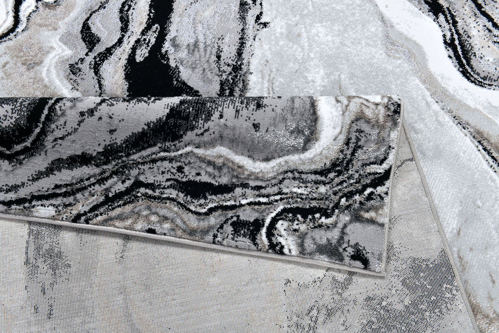 Luxurious fusion of metallic silver, brushed gold, and deep black, abstract marbled design - Z258A (POL803)