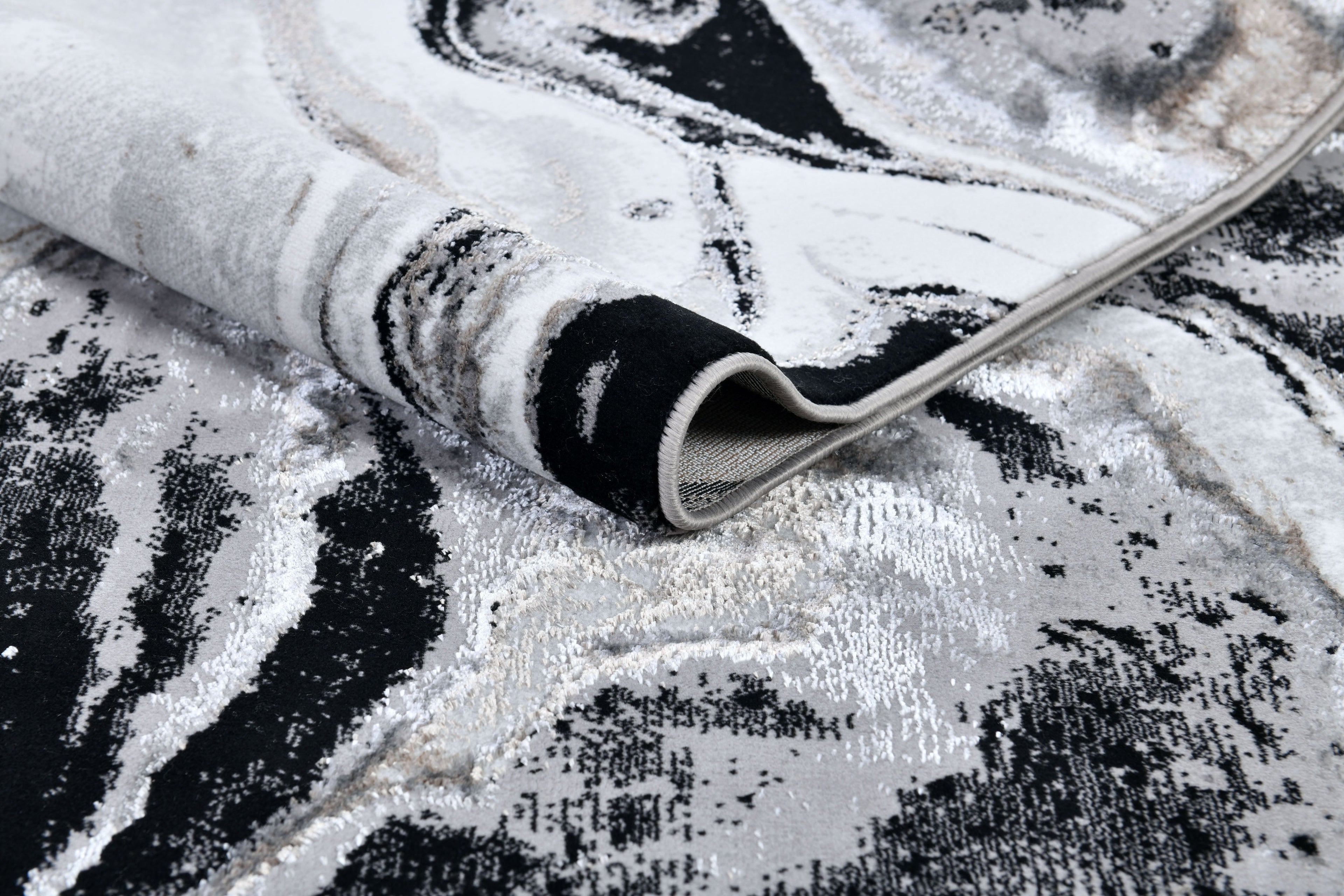 Luxurious fusion of metallic silver, brushed gold, and deep black, abstract marbled design - Z258A (POL803)