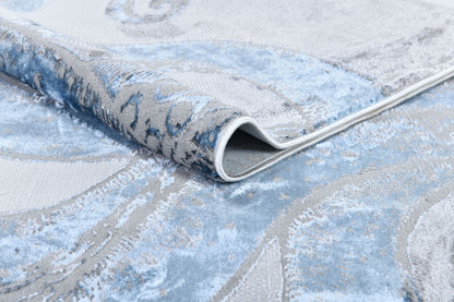 Soft-Touch Light Grey Rug Featuring Metallic Octopus/Tentacle Design in Sheer Black or Blue - Z339A (POL805)