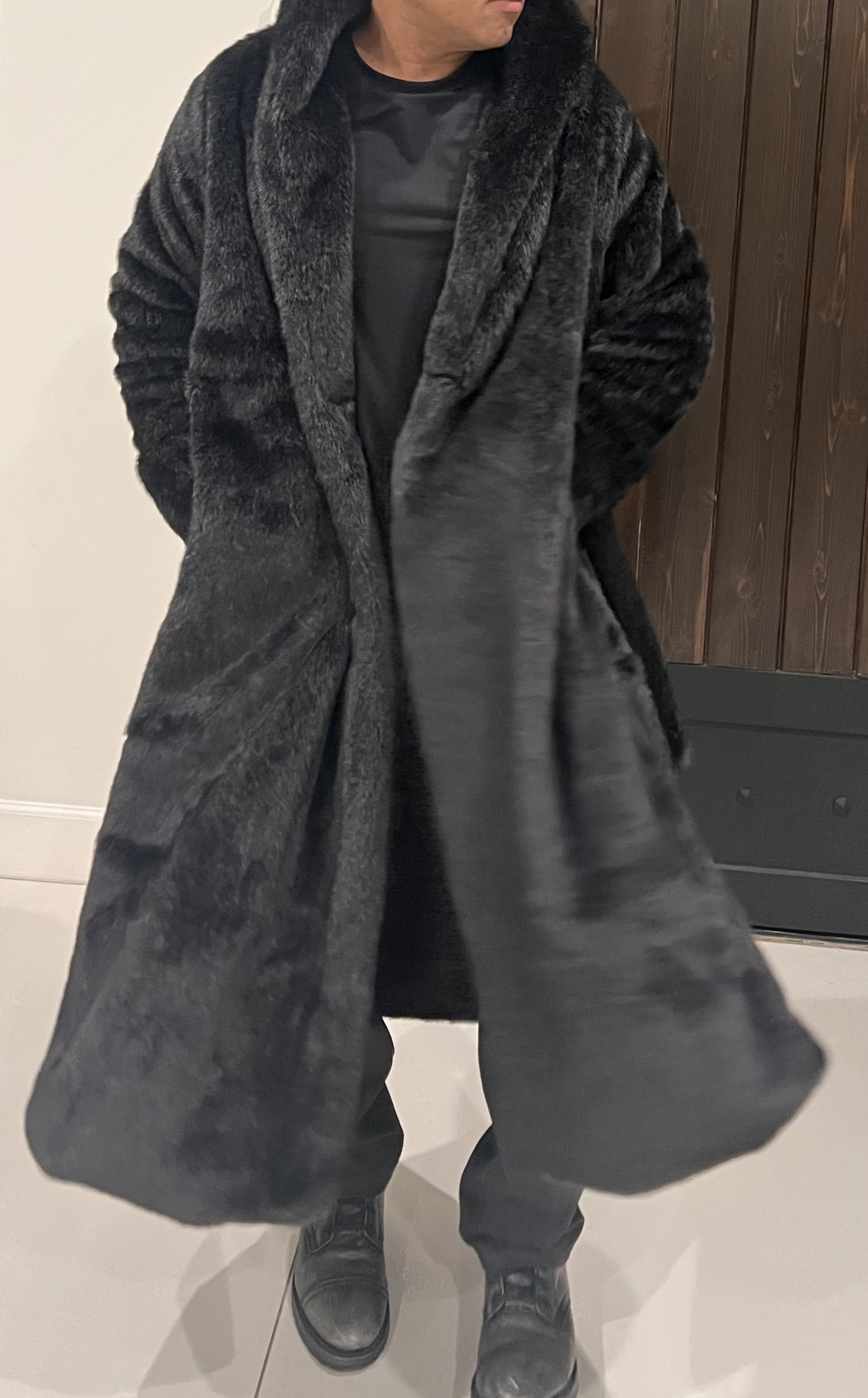 Elegant Luxurious Soft Faux Mink Robe – Indoor/Outdoor Wear, Unisex - MINKO 11 Black