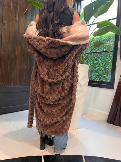 Stylish Soft-Touch Faux Fur Chocolate Robe with Tone-on-Tone Champaign Cozy Interior – Perfect for Lounging or Luxe Outdoor Wear - REXA ROBE 4.