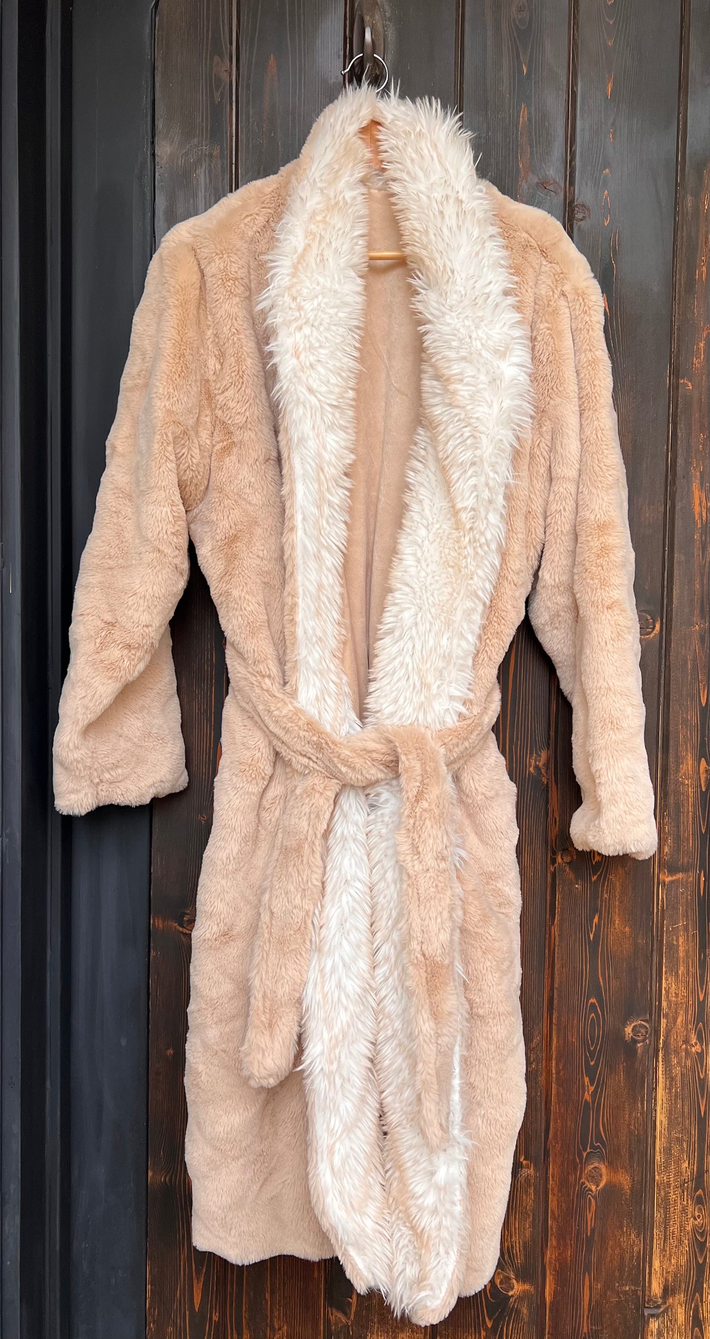 Stylish Sandy Beige Soft-Touch Robe with Two-Tone Ivory Velvet Interior – Perfect for Lounging or Luxe Outdoor Wear - REXA ROBE 6