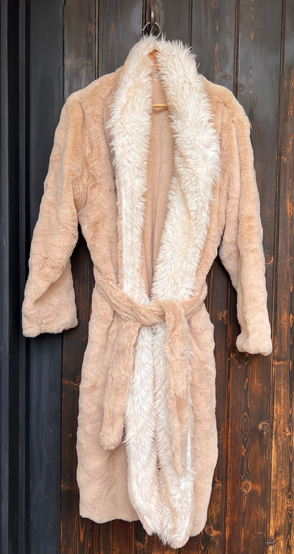 Stylish Sandy Beige Soft-Touch Robe with Two-Tone Ivory Velvet Interior – Perfect for Lounging or Luxe Outdoor Wear - REXA ROBE 6