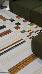 Cream Boho Area Rug – High-Low Texture with Earthy Hues of Mustard, Green & Beige - TIA 103.