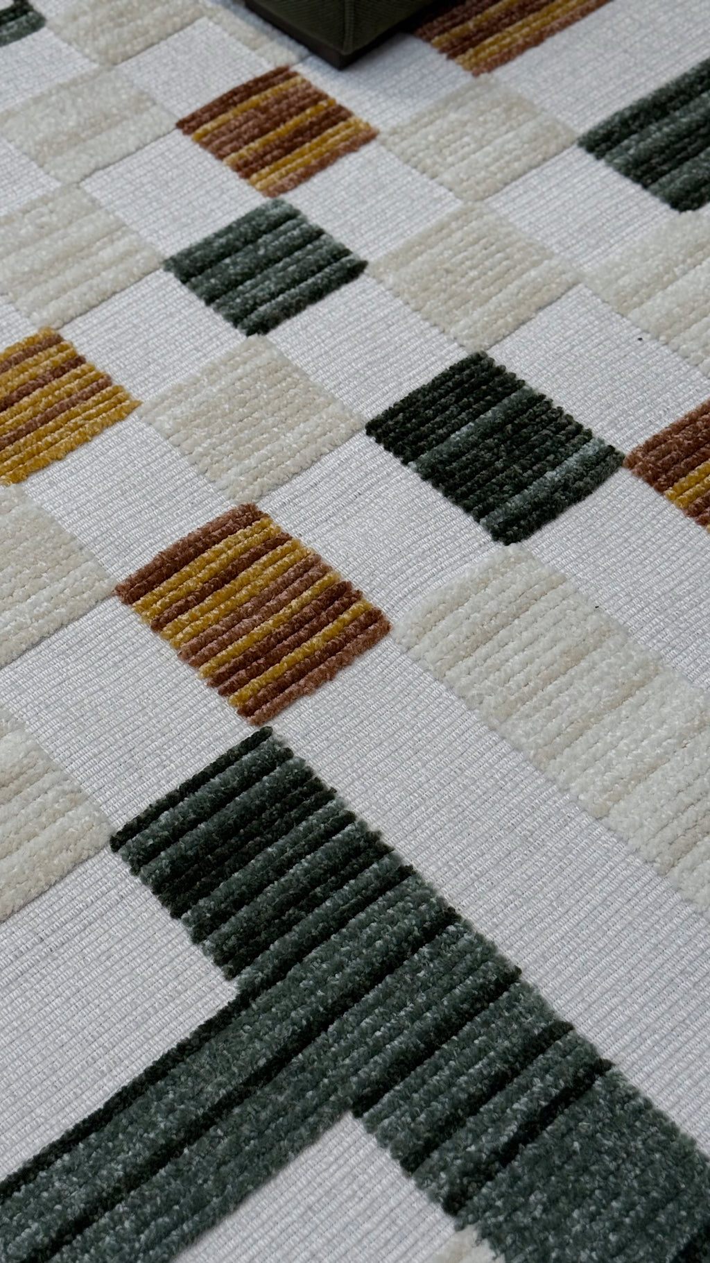 Cream Boho Area Rug – High-Low Texture with Earthy Hues of Mustard, Green & Beige - TIA 103.