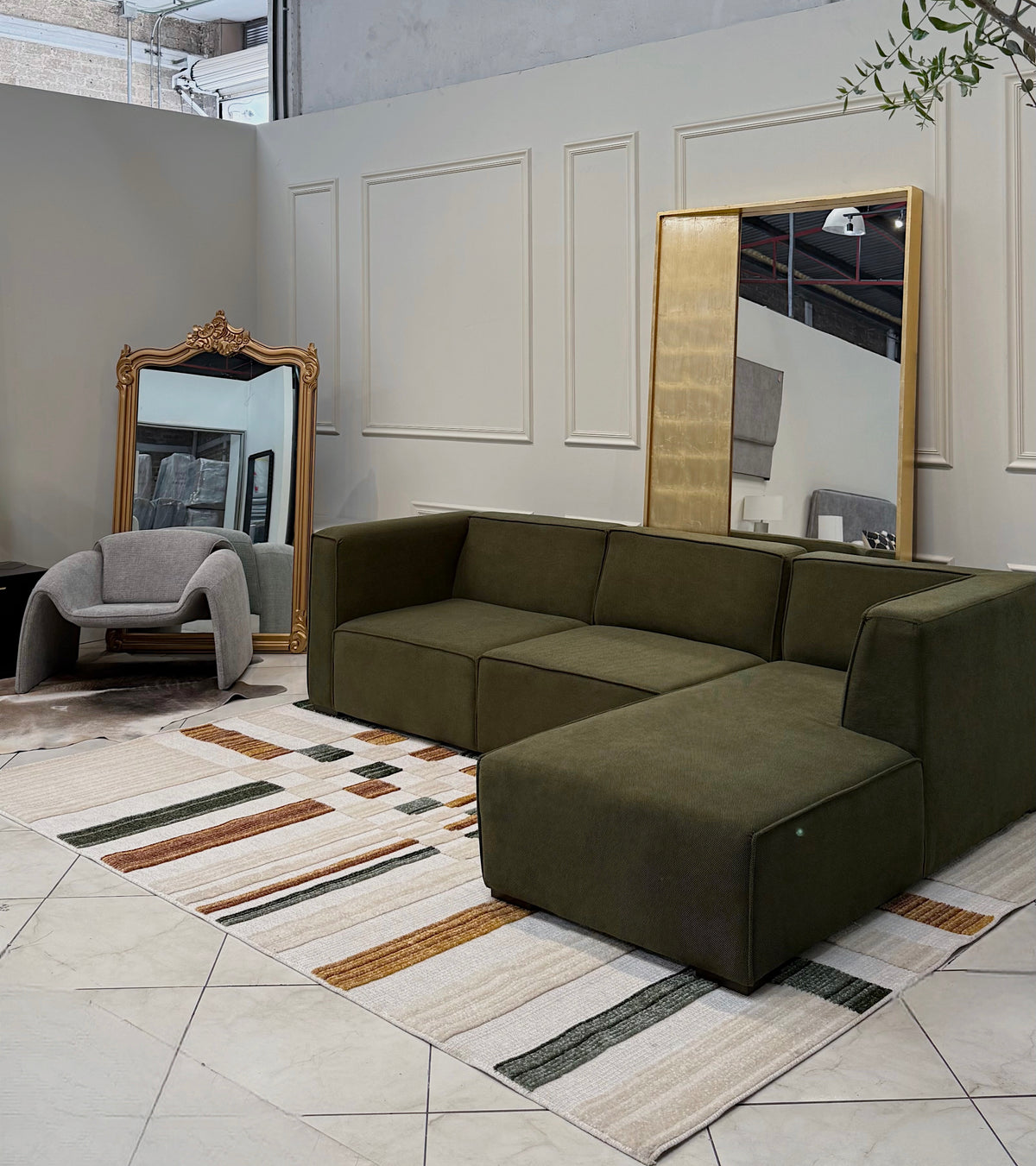 Cream Boho Area Rug – High-Low Texture with Earthy Hues of Mustard, Green & Beige - TIA 103.