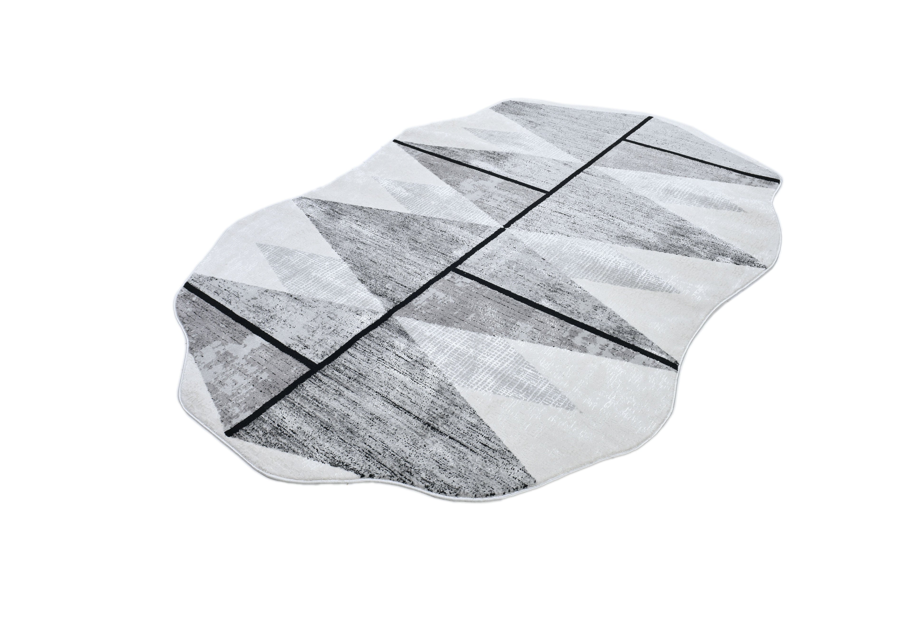Silver-Toned with Charcoal patterns and Bold Irregular Black Geometric Detailing - Z327A