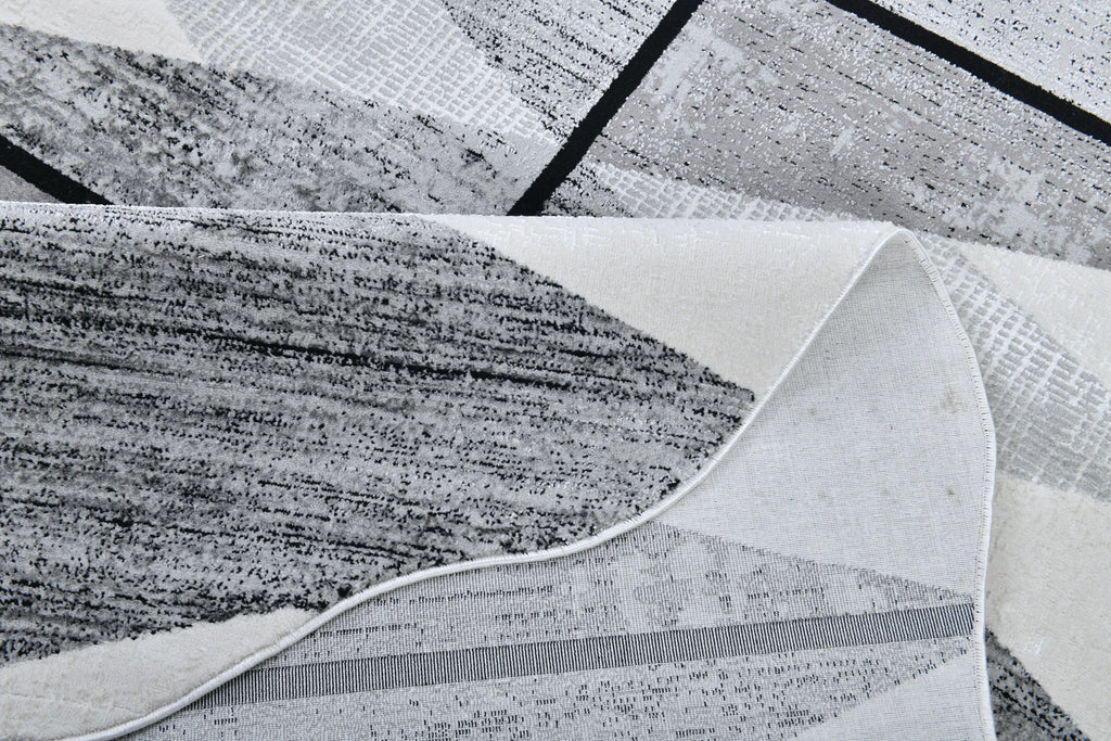 Silver-Toned with Charcoal patterns and Bold Irregular Black Geometric Detailing - Z327A