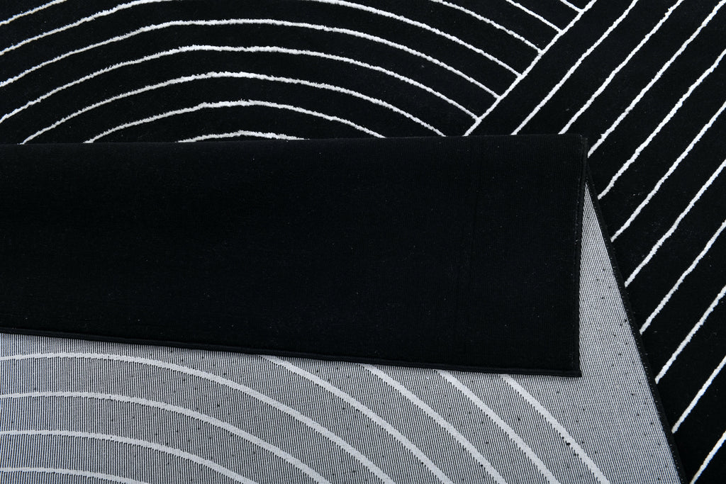 Black Area Rug with White Geometric Circle Design – Soft Touch - Z330B (POL812)