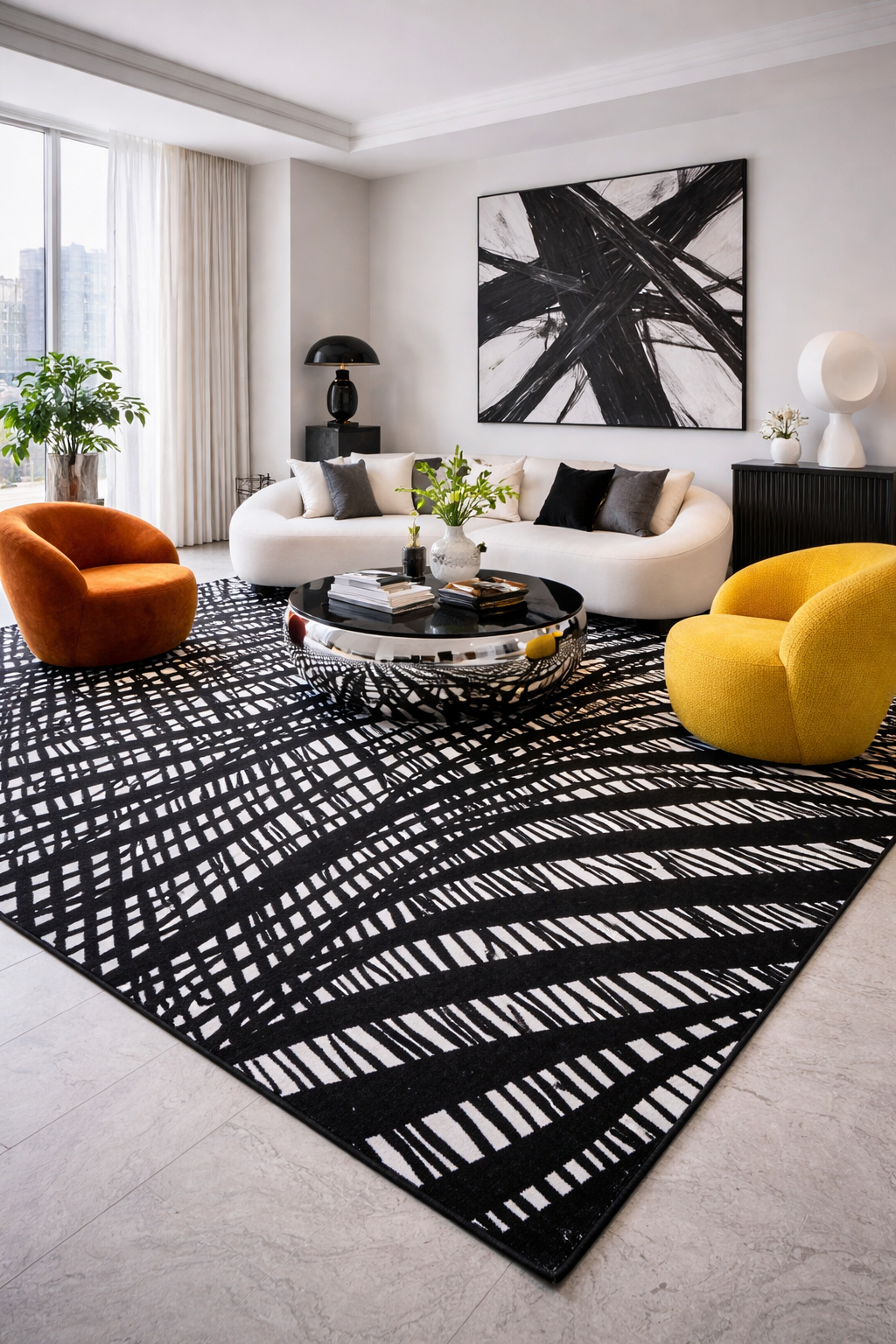 Modern Lustre Grid Rug – Black and Silver Tones - Z407A (POL820)