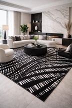 Modern Lustre Grid Rug – Black and Silver Tones - Z407A (POL820)