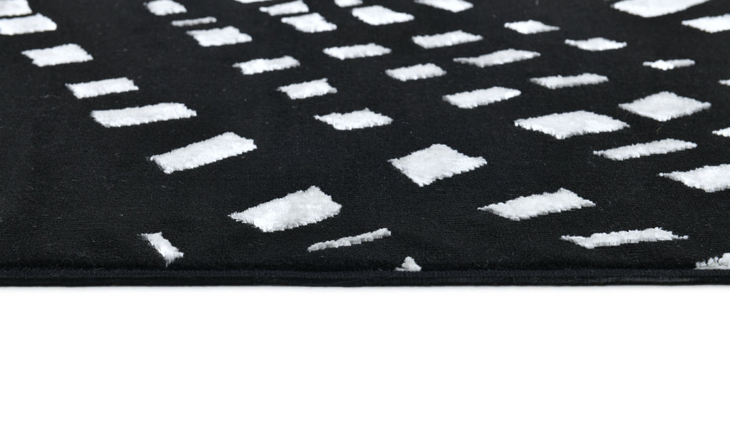 Modern Lustre Grid Rug – Black and Silver Tones - Z407A (POL820)