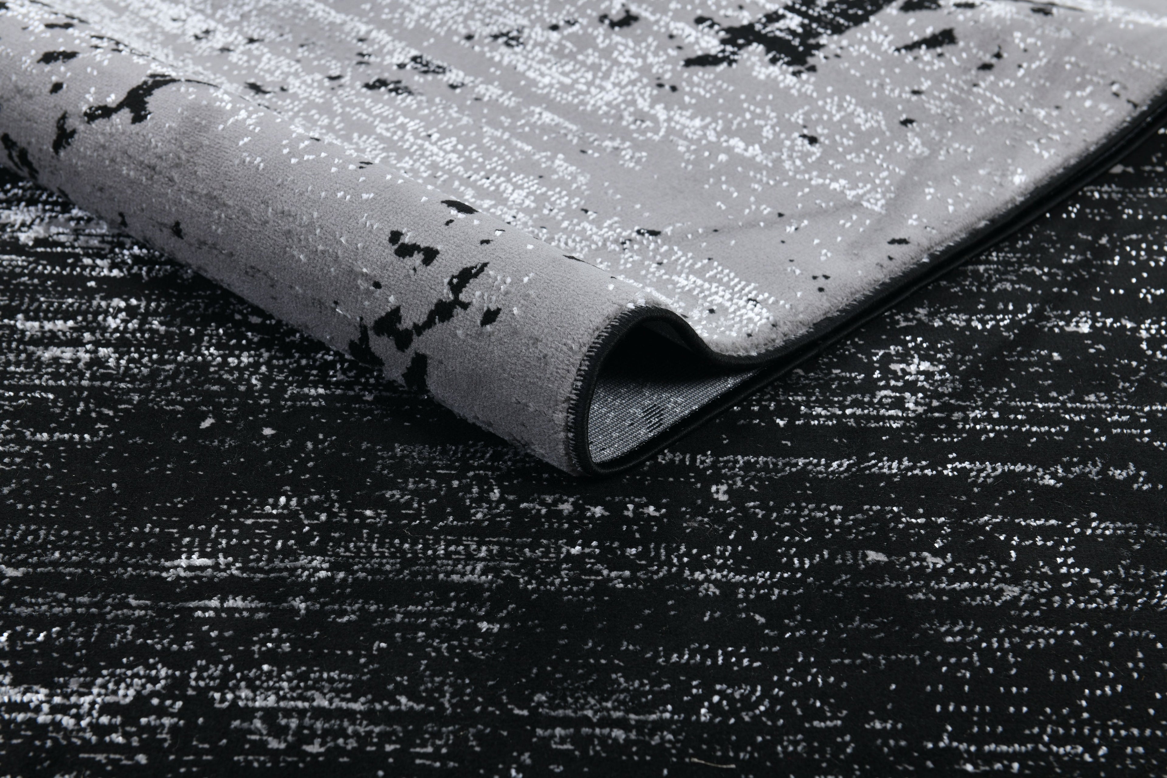 Contemporary Area Rug  - Abstract Design in Soft Black with a Splash of Metallic Silver - Z408A (POL821)