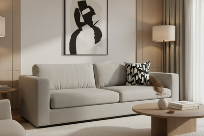 Black Velvet Pillow Featuring Beige Abstract Geometric Embroidery - SEV007.