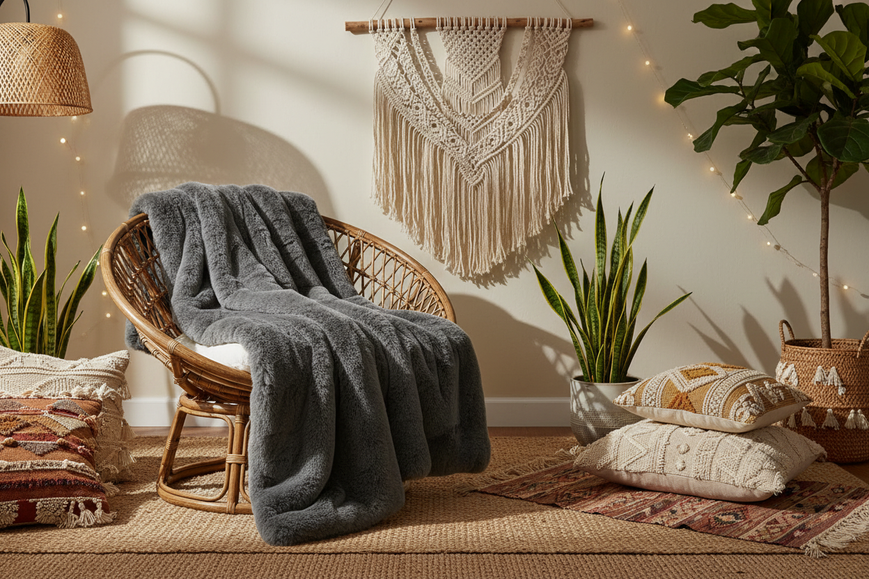 Luxe Smokey Gray Chinchilla Faux Fur Throw Blanket – Ultra-Soft Plush Warmth