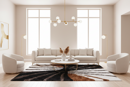 Shaggy Viscose Hand-Tufted Area Rug – Ivory, Black & Gold | SVD-80