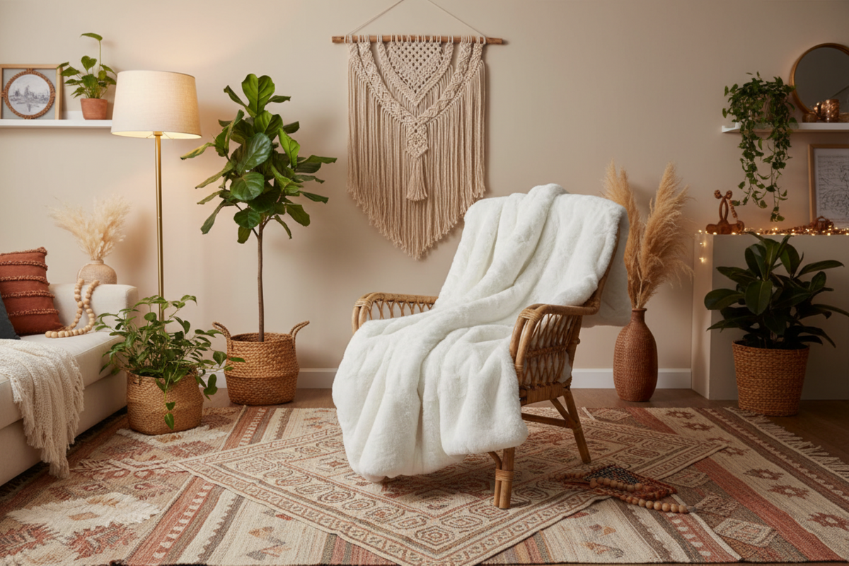 Luxury Chinchilla-Style Faux Fur Throw Blanket – Pure-White