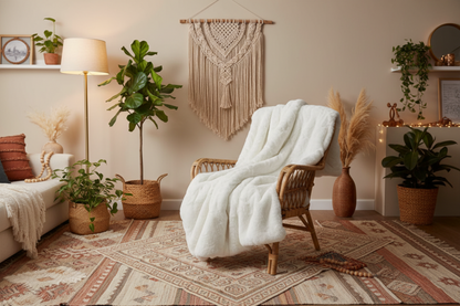 Luxury Chinchilla-Style Faux Fur Throw Blanket – Pure-White