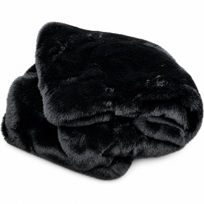 Luxe Black Chinchilla Faux Fur Throw Blanket – Ultra-Soft Plush Bedspread