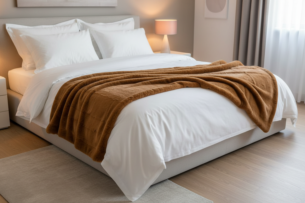 Luxe Copper Chinchilla Faux Fur Throw Blanket – Ultra-Soft Plush Bedspread