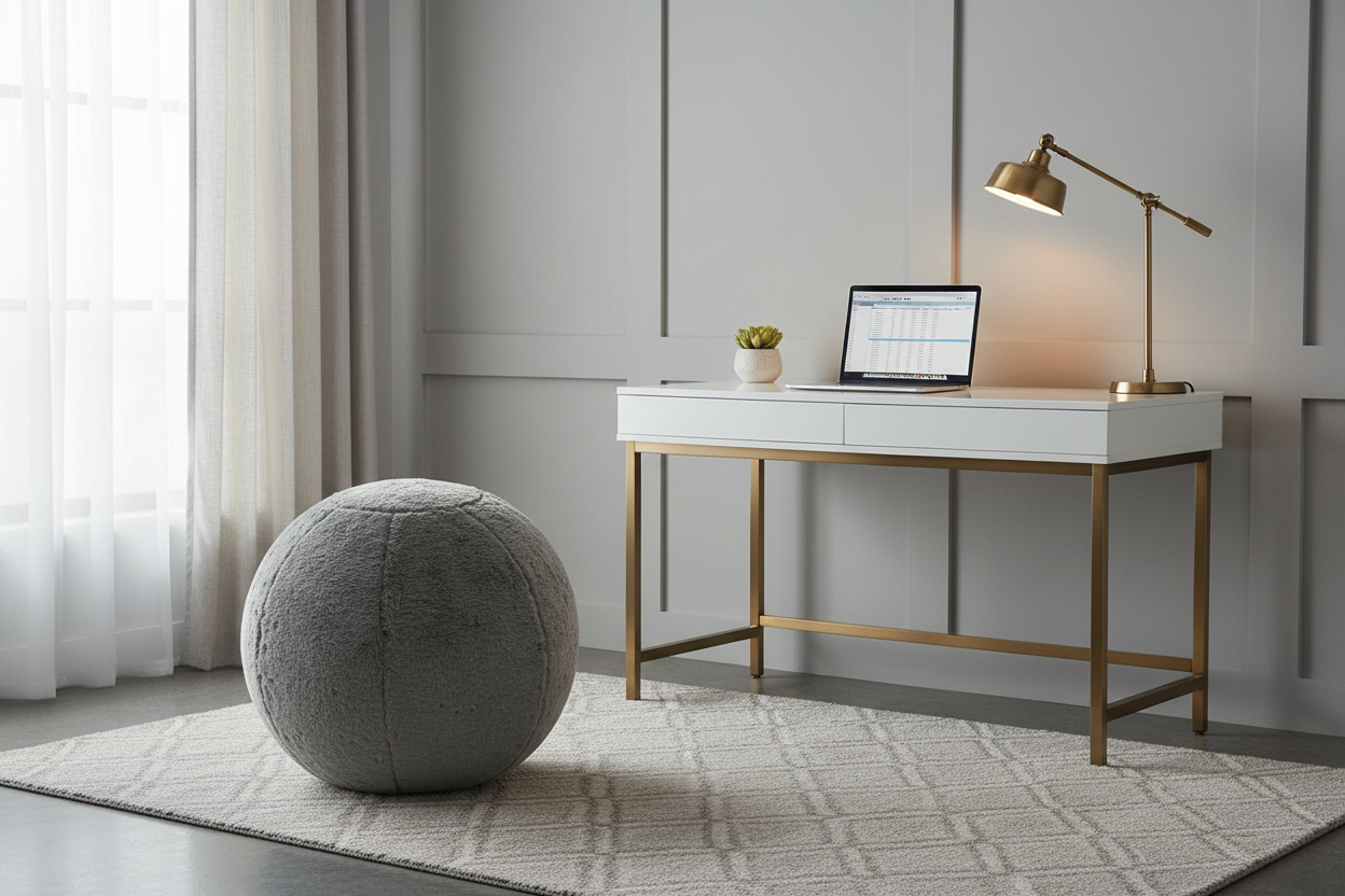 Style & Strength Ball – Chinchilla Faux Fur Seat for Home, Office & Exercise.