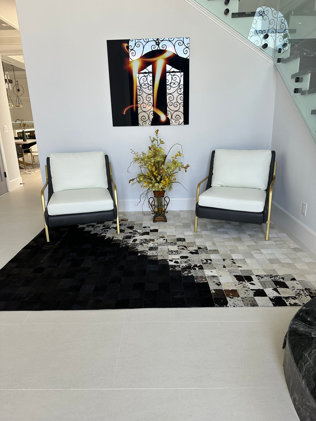 Black/White Checkers  Patchwork Cowhide Area Rug PCH208