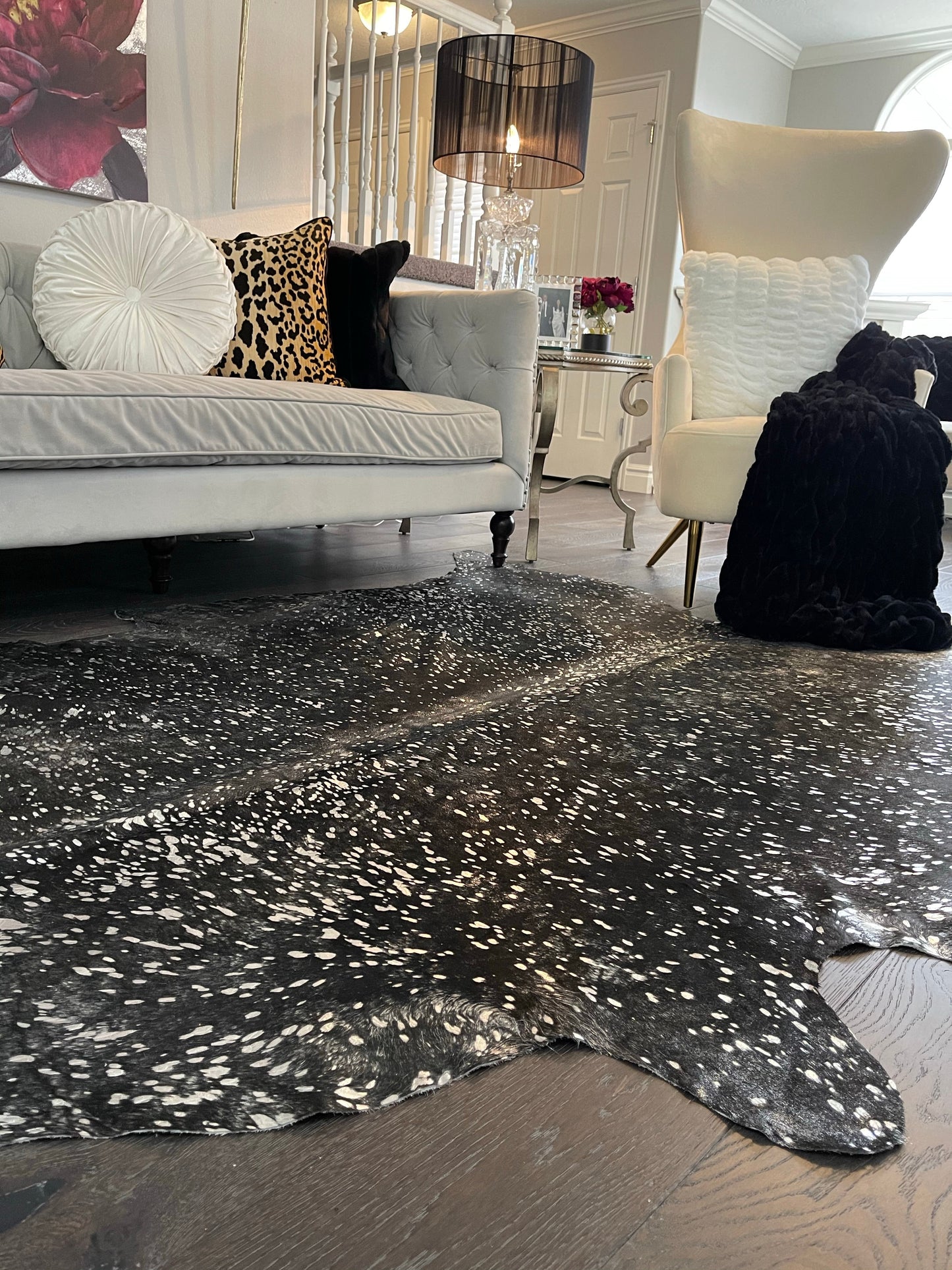 Silver Metallic On Black Real Cowhide