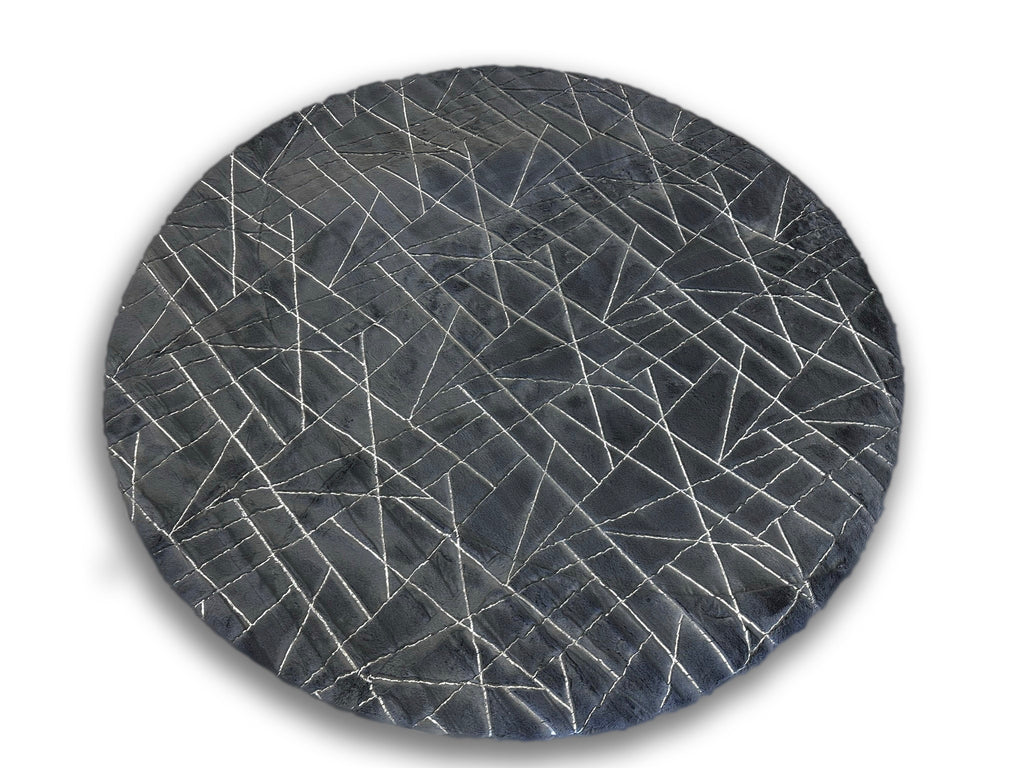 Charcoal Lines with Silver Metallic Shimmery Design Faux Rabbit Touch Rug