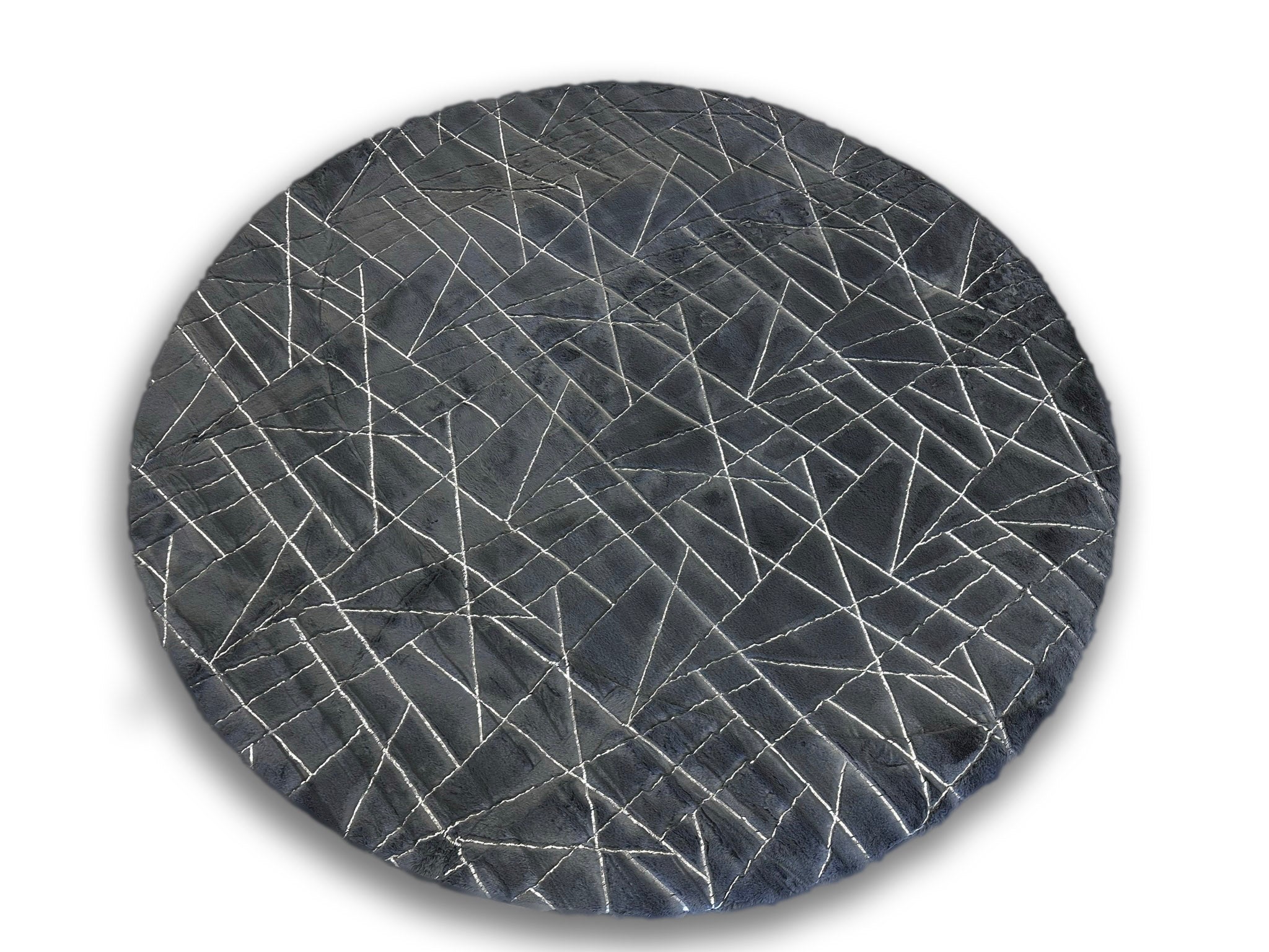 Charcoal Lines with Silver Metallic Shimmery Design Faux Rabbit Touch Rug