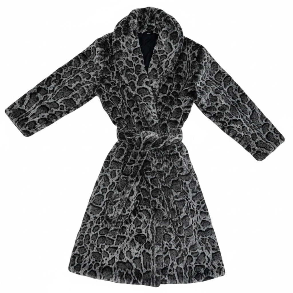 Elegant Luxurious Soft Faux Mink Robe – Indoor/Outdoor Wear, Unisex - MINKO 12 Black Leopard