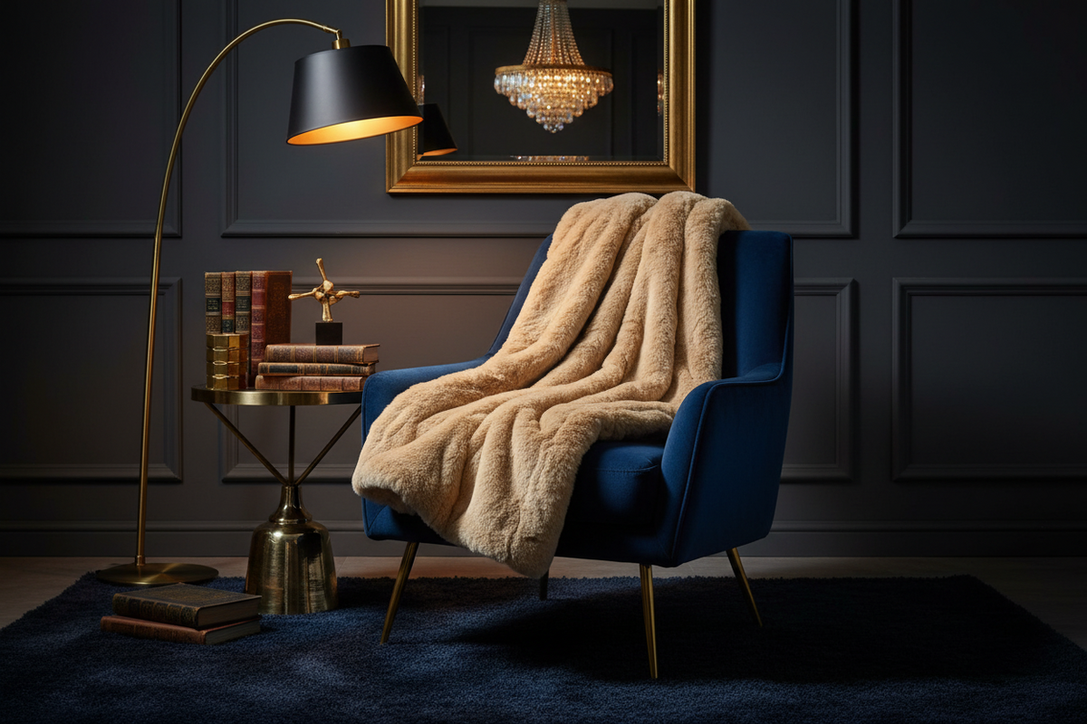 Luxe Beige Chinchilla Faux Fur Throw Blanket – Ultra-Soft Plush Bedspread